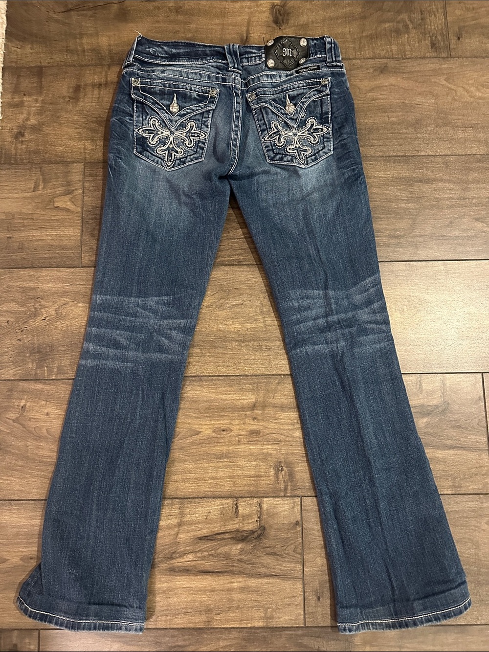 Miss Me Dark Blue Embroidered Back Pocket Flare Jeans